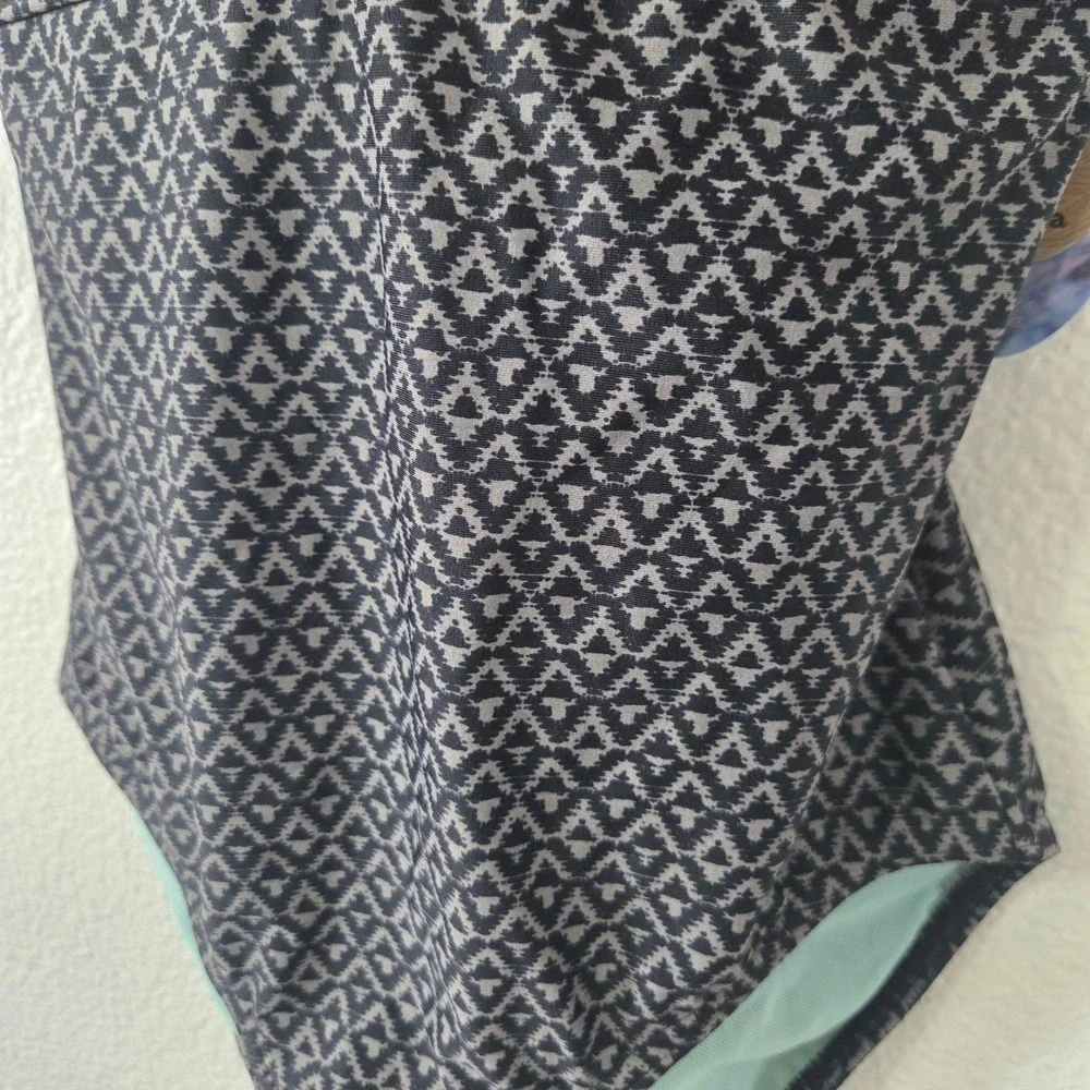 NWT Prana Strappy Back One Piece Swimsuit Geometric Gray Adjustable XS UPF 50